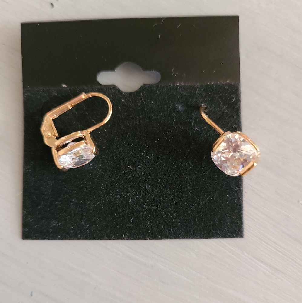 Gold Cushion-Cut Crystal Drop Earrings for Women